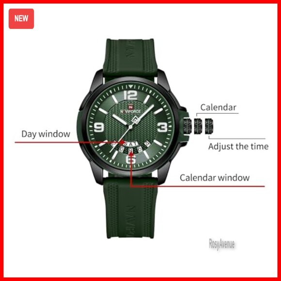 Waterproof Sport Watch with Silicone Strap, Analog Date, Military Style main image 7